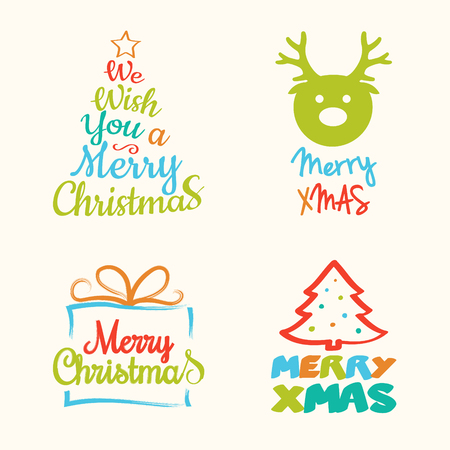 Merry Christmas - set of decorations with wishes. Vector.のイラスト素材