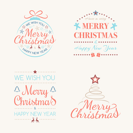 Merry Christmas - set of decorations with wishes. Vector.のイラスト素材