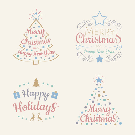 Merry Christmas - set of decorations with wishes. Vector.のイラスト素材