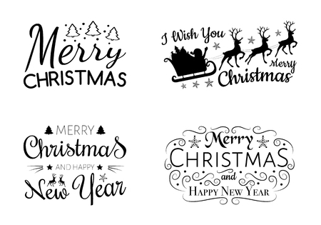 Merry Christmas - set of decorations with wishes. Vector.のイラスト素材