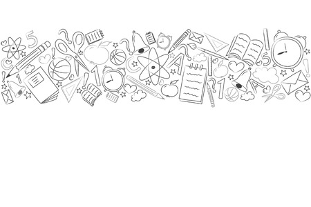Concept of a school banner with hand drawn elements. Vector.のイラスト素材