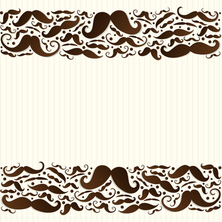 Beige background with set of mustaches - poster for Father's Day or  barber shop. Vector.のイラスト素材