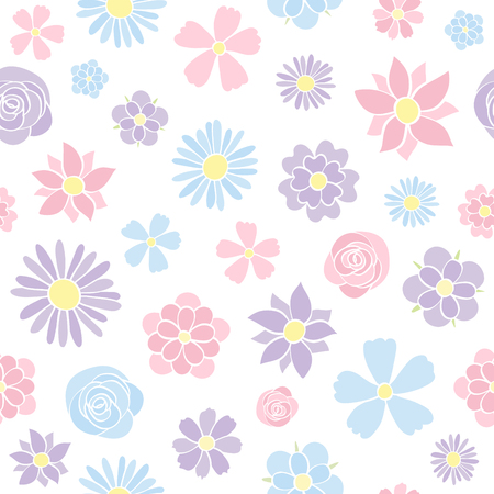 Seamless pastel coloured background with hand drawn flowers. Mother's Day, Woman's Day and Valentine's Day. Vector.のイラスト素材