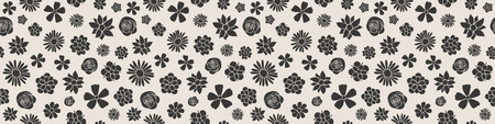 Panoramic header with cute flowers. Vector.のイラスト素材