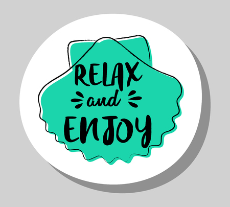 Relax and enjoy - summer badge with funny text and illustration. Vector.のイラスト素材