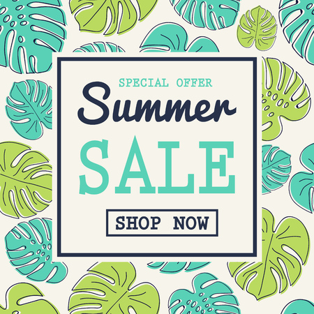 Tropical poster with hand drawn icons for Summer Sale.のイラスト素材