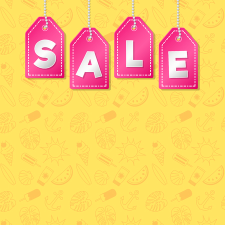 Textured background with hand drawn elements for Summer Sale - template of poster. Vector.のイラスト素材