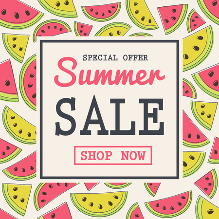 Summer promotion - poster with melons and watermelons. Vector.のイラスト素材