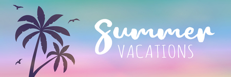 Summer holiday - tropical vacations. Banner with silhouette of palm trees. Vector.のイラスト素材