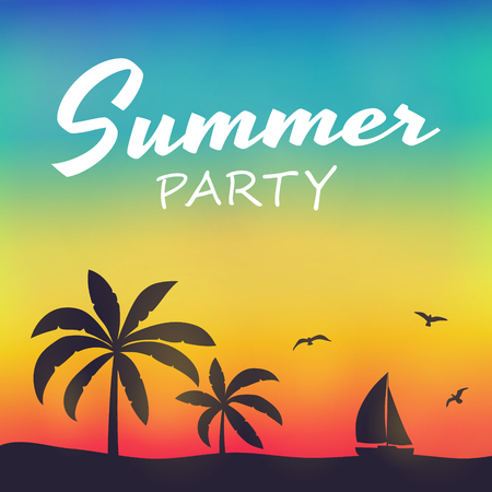 Paradise holidays - shiny poster with palm trees. Vector.のイラスト素材