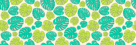 Concept of summer wrapping paper with tropical leaves. Vector.のイラスト素材