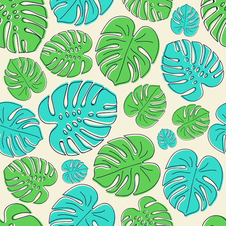 Concept of summer wrapping paper with tropical leaves. Vector.のイラスト素材