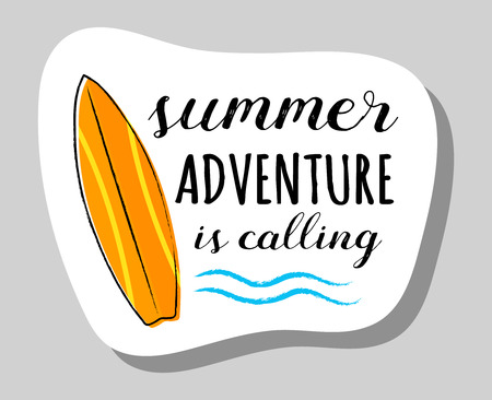 Summer adventure is calling - summer badge with funny text and illustration. Vector.のイラスト素材