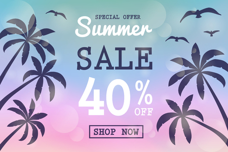 Summer Sale - concept of banner with tropical palms. Vector.のイラスト素材