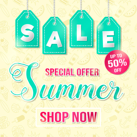 Summer Sale promotions - shiny flyer with textured background. Vector.のイラスト素材