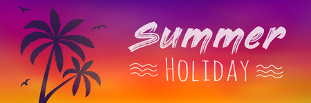 Summer holiday - tropical vacations. Banner with silhouette of palm trees. Vector.のイラスト素材