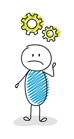 Cog icon with funny stickman - business concept. Vector.のイラスト素材