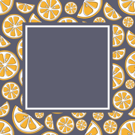Colourful frame with cute hand drawn oranges and copyspace. Vector.のイラスト素材