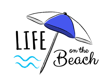 Summer - funny hand drawn sticker in retro style. Vector.のイラスト素材