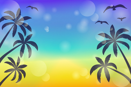 Colurful banner with palms and copyspace. Vector.のイラスト素材