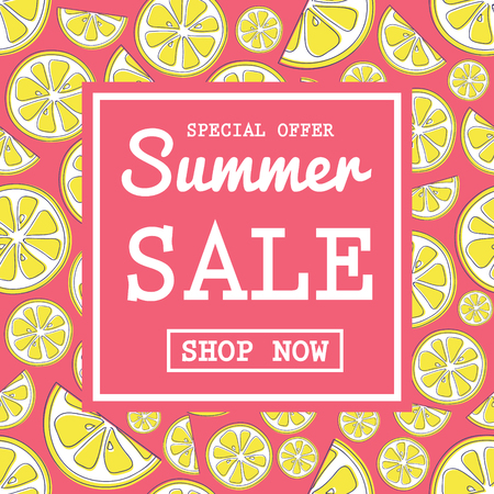 Summer Sale - cute poster with lemons. Vector.のイラスト素材