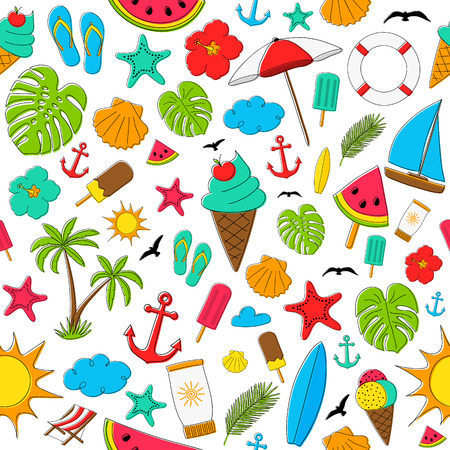 Seamless pattern with summer elements - concept of warpping paper. Vector.のイラスト素材
