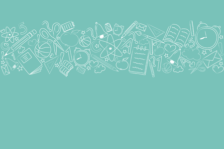 Template of a school poster with hand drawn accessories and copyspace. Vector.のイラスト素材