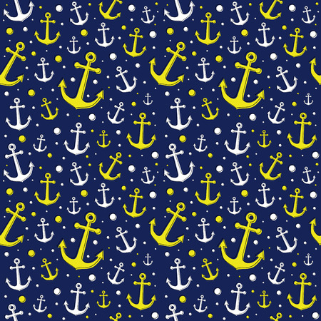 Summer texture with hand drawn anchors. Vector.のイラスト素材