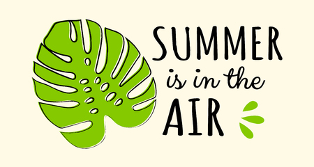 Tropical leaf. Summer poster - hand drawn icon with funny text. Vector.のイラスト素材