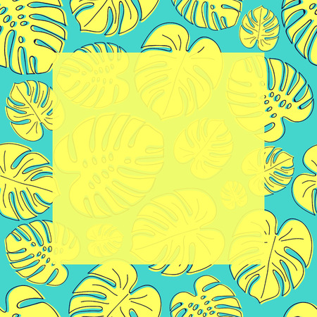 Design of a card with tropical leaves and copyspace. Vector.のイラスト素材