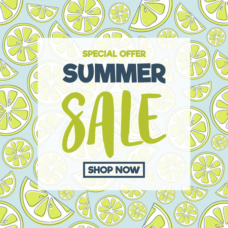 Summer promotions - colourful poster with lime icons. Vector.のイラスト素材