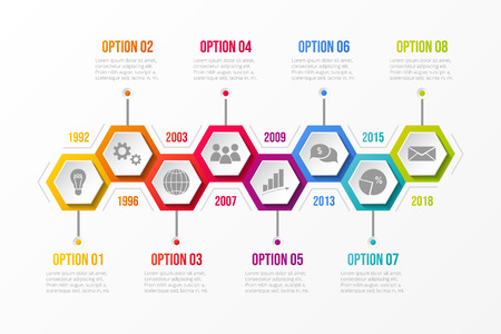 Concept of company timeline with business icons. Vector.のイラスト素材
