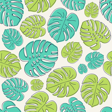 Summer background with green tropical leaves. Vector.のイラスト素材