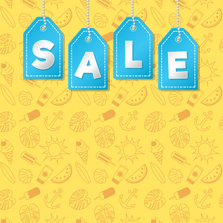 Summer Sale - background with hand drawn icons and copyspace. Vector.のイラスト素材