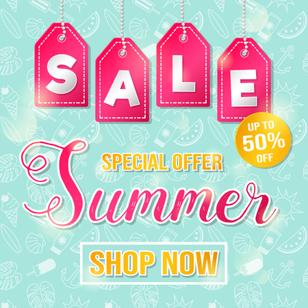 Summer Sale - vibrant poster with decorative background. Vector.のイラスト素材
