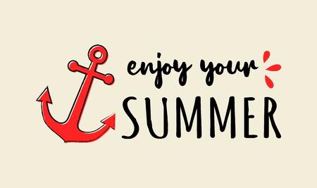 Summer - funny hand drawn sticker in retro style. Vector.のイラスト素材