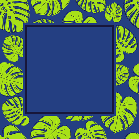 Frame with hand drawn tropical leaves. Vector.のイラスト素材