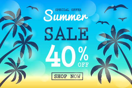 Summer Sale - banner with tropical palms. Vector.のイラスト素材