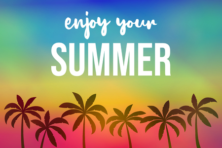 Colurful poster with palm trees - summer holiday. Vector.のイラスト素材