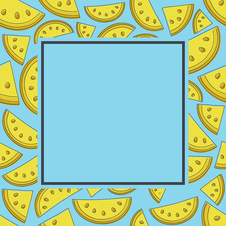 Colourful background with yellow melons and copyspace. Vector.のイラスト素材