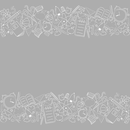 Design of a banner for school sale with cute doodles. Vector.のイラスト素材