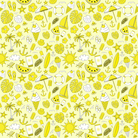 Summertime - seamless pattern with funny elements. Vector.のイラスト素材
