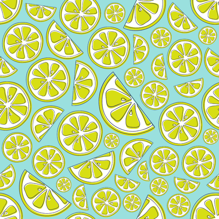 Colorful summer background with hand drawn limes. Vector.のイラスト素材
