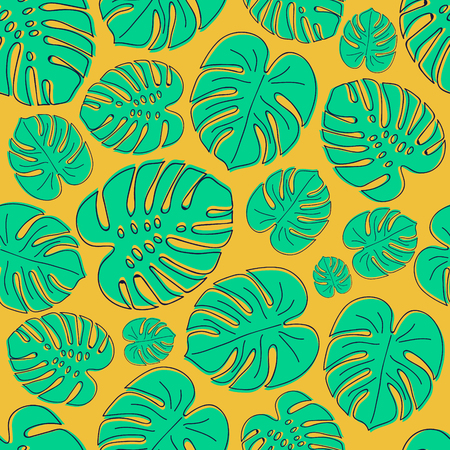 Concept of summer wrapping paper with tropical leaves. Vector.のイラスト素材