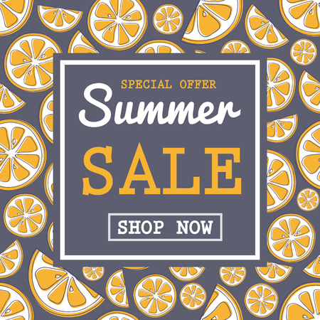 Summer Sale - colourful poster with citrus fruits. Vector.のイラスト素材
