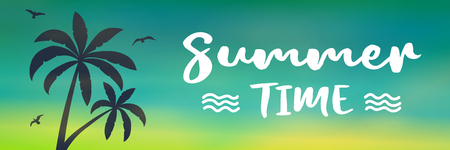 Summer holiday - tropical vacations. Banner with silhouette of palm trees. Vector.のイラスト素材