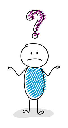 Question mark icon with funny stickman - business concept. Vector.のイラスト素材