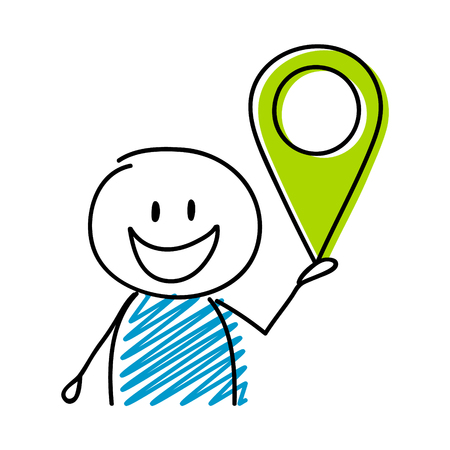 Map pin icon with happy stickman. Vector.のイラスト素材