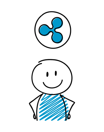Smiley stickman holding ripple symbol. Vector.のイラスト素材