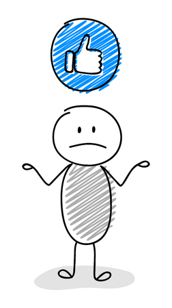 Cartoon stickman holding thumb - like (social media) icon. Vector.のイラスト素材